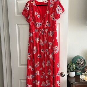 Madewell red floral midi dress